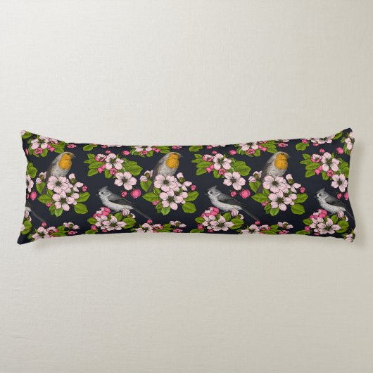 Coussins Longs Oiseaux et fleurs en noir (Devant)