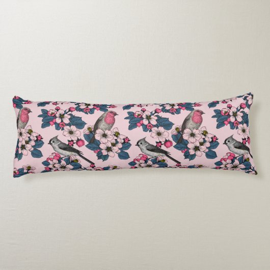 Coussins Longs Oiseaux et fleurs roses (Dos)