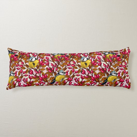 Coussins Longs Oiseaux et hanches roses de chien (Devant)