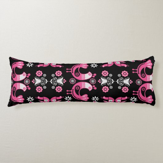 Coussins Longs Oiseaux roses et blancs du folklore scandinave (Devant)