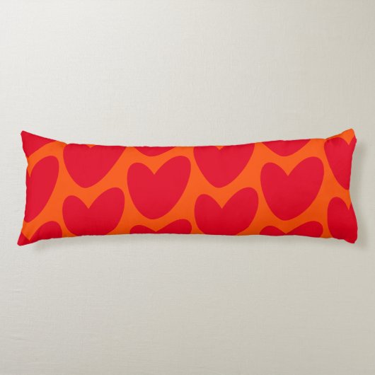 Coussins Longs Orange rétro avec Coeurs rouges Super (Devant)