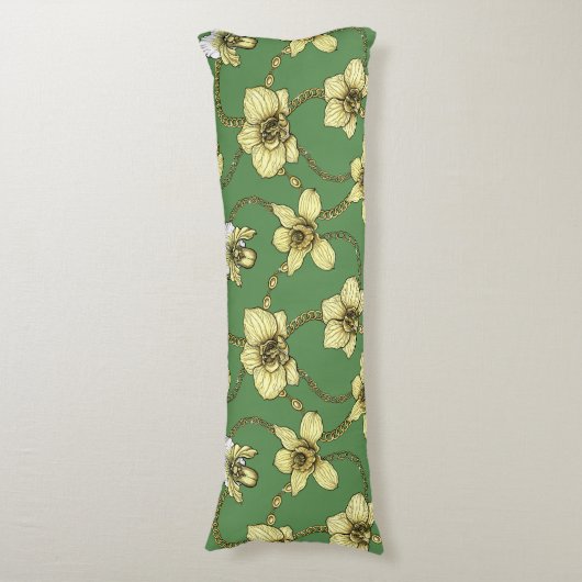 Coussins Longs Orchidées et chaînes, jaune et vert kelly (Devant (Vertical))