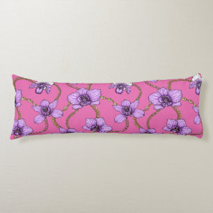 Coussins Longs Orchidées et chaînes, violet et rose
