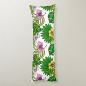 Coussins Longs Orchidées et feuilles de palmiers, rose, jaune, ve (Dos (Vertical))