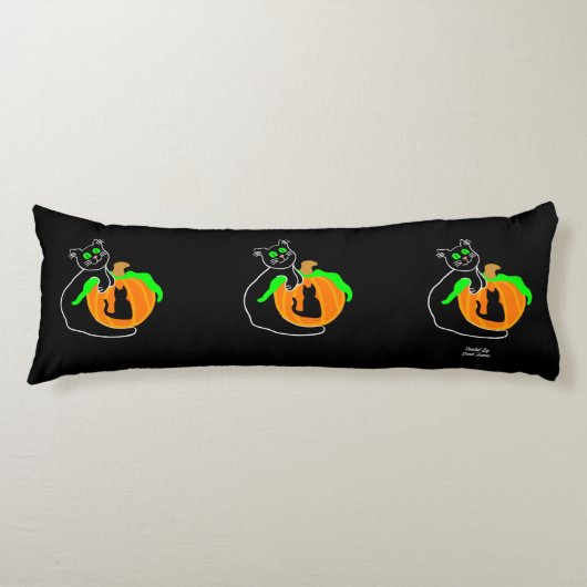 Coussins Longs Oreiller Citrouille de chat noir (Devant)