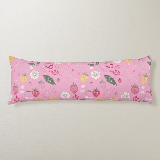 Coussins Longs Oreiller Corporel Rose Fleur et Fraise (Devant)
