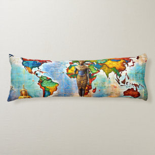 Coussins Longs Oreiller Corps Carte Du Monde Peinture Aquarelle