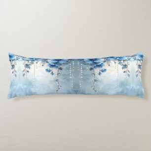 Coussins Longs Oreiller Corps Fleurs Bleues et Perles