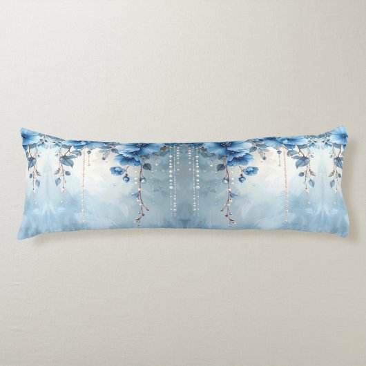 Coussins Longs Oreiller Corps Fleurs Bleues et Perles (Devant)