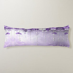 Coussins Longs Oreiller Corps Fleurs Violettes avec Perles Pendan