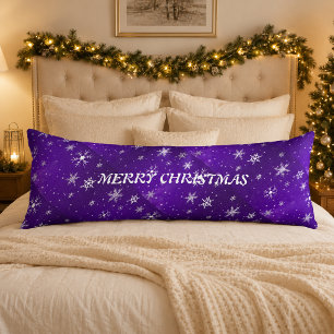 Coussins Longs Oreiller corps Flocons de neige blancs Fond bleu-v