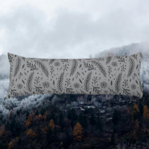 Coussins Longs Oreiller de corps botanique d'hiver - gris