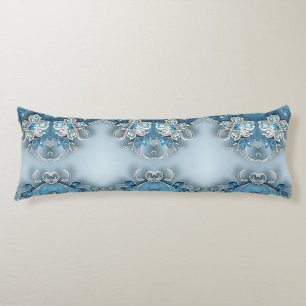 Coussins Longs Oreiller de corps Floral Orné Bleu