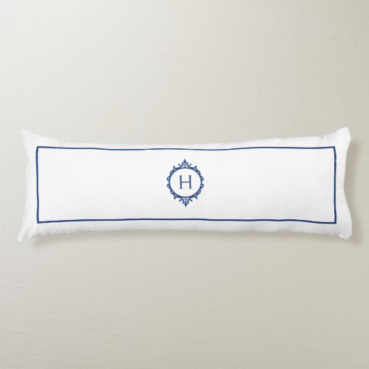 Coussins Longs Oreiller monogramme bleu et blanc de chelsea (Devant)
