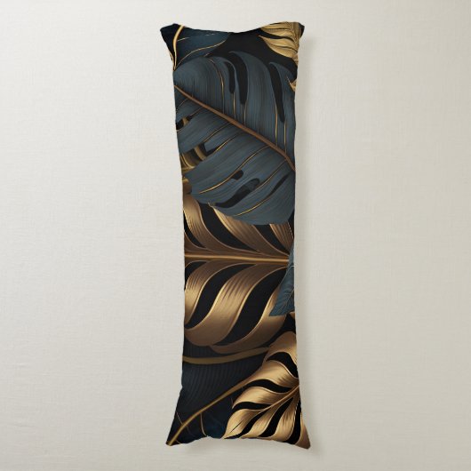 Coussins Longs Oreiller noir foncé et Feuille doré (Devant (Vertical))