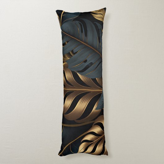 Coussins Longs Oreiller noir foncé et Feuille doré (Dos (Vertical))