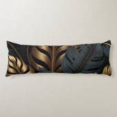 Coussins Longs Oreiller noir foncé et Feuille doré (Devant)