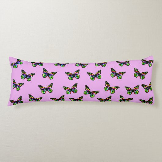 Coussins Longs Oreiller pour corps d'impression à papillon rose e (Devant)