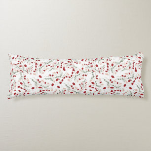 Coussins Longs Oreiller romantique blanc avec fleurs rouges