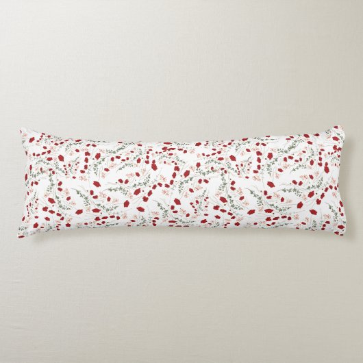 Coussins Longs Oreiller romantique blanc avec fleurs rouges (Devant)