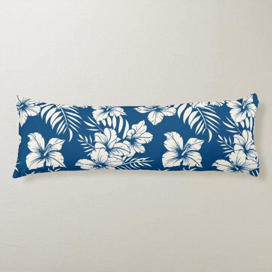 Coussins Longs Oreiller tropical à fleurs bleu et blanc (Devant)