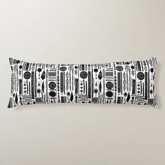 Coussins Longs Oreillers Abstraits de Boho noir et blanc (Devant)