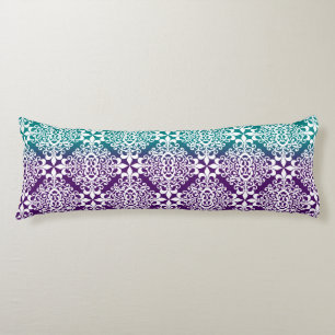 Coussins Longs Orné Turquoise Violet Et Blanc Damas