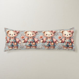 Coussins Longs Ours en peluche pastel tenant une fleur et portant