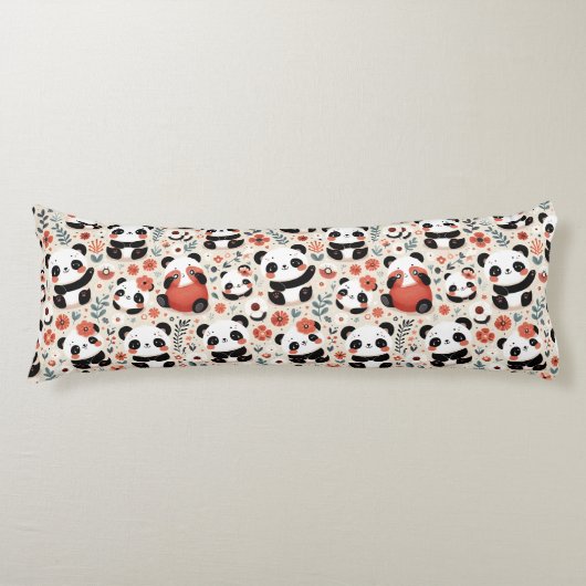 Coussins Longs Ours et fleurs de panda mignons (Devant)