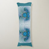 Coussins Longs Ovations debout, fractale bleue turquoise abstrait (Devant (Vertical))