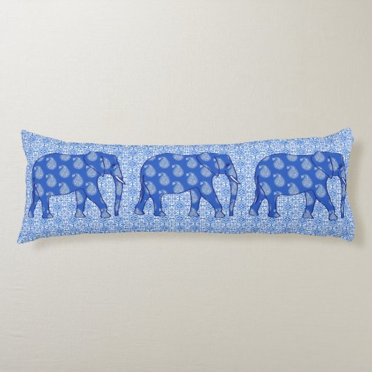 Coussins Longs Paisley éléphant - bleu cobalt et blanc (Devant)