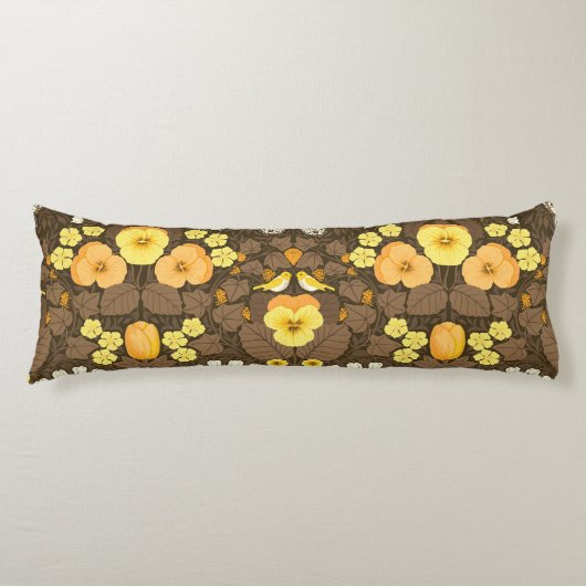 Coussins Longs Pansies jaunes, oiseaux et papillons (Devant)