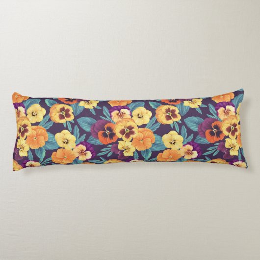 Coussins Longs Pansies sur violet de prune (Dos)
