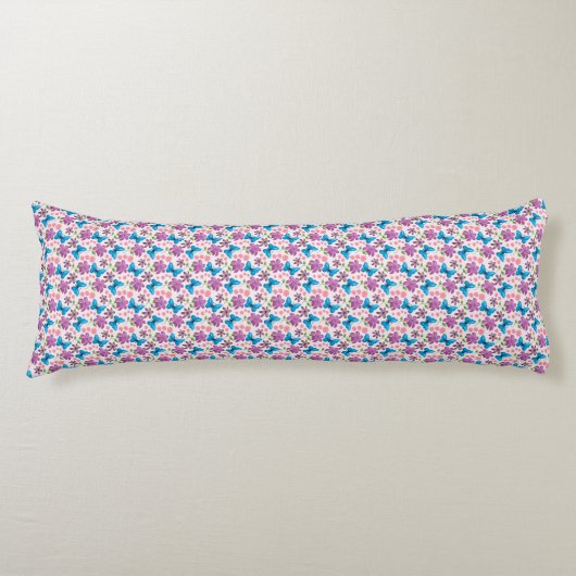 Coussins Longs Papillon bleu et motif floral violet (Devant)