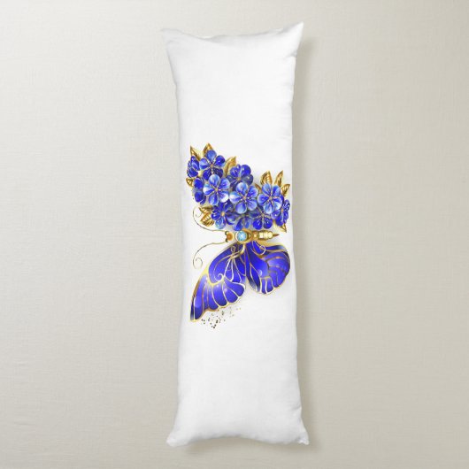 Coussins Longs Papillon saphir à fleurs (Dos (Vertical))
