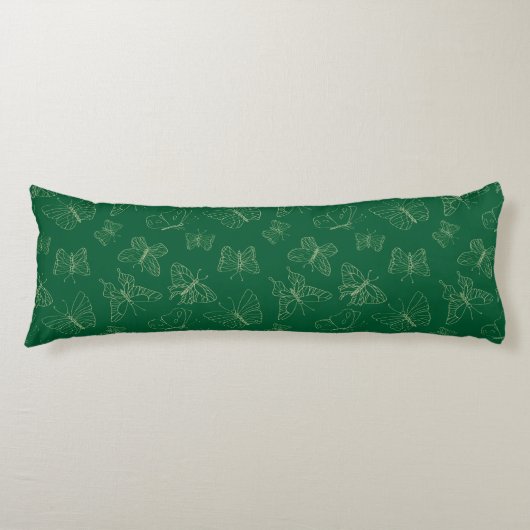 Coussins Longs Papillon vert foncé imprimé, inspiré par la nature (Devant)