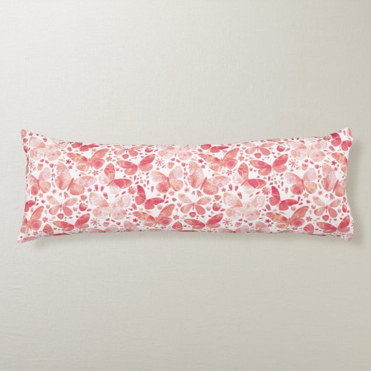 Coussins Longs Papillons Aquarelle Corail rose (Devant)