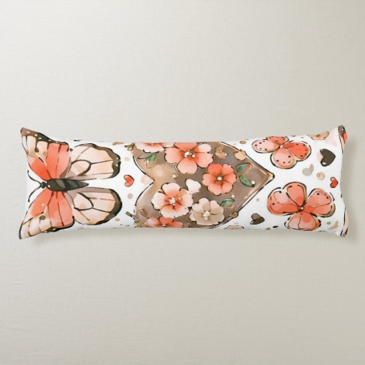 Coussins Longs Papillons, Coeurs et Fleurs (Devant)