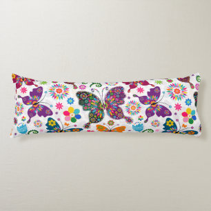 Coussins Longs Papillons et fleurs colorés rétro Motif