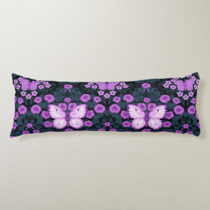 Coussins Longs Papillons et symétrie des fleurs, violet et bleu