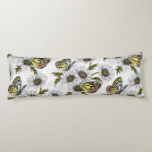 Coussins Longs Papillons Jézabel et fleurs marguerites sur blanc (Dos)