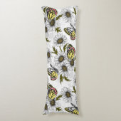 Coussins Longs Papillons Jézabel et fleurs marguerites sur blanc (Devant (Vertical))