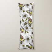 Coussins Longs Papillons Jézabel et fleurs marguerites sur blanc (Dos (Vertical))