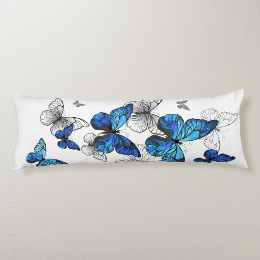 Coussins Longs Papillons volants bleus Morpho (Dos)