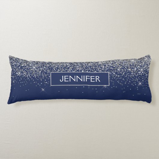 Coussins Longs Parties scintillant bleue Silver Navy Girl Monogra (Devant)