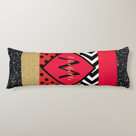 Coussins Longs Parties scintillant rouge Noir Brush Stroke Monogr (Devant)