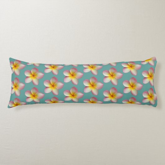 Coussins Longs Pastel Frangipani Plumeria Fleurs sur Turquoise (Devant)