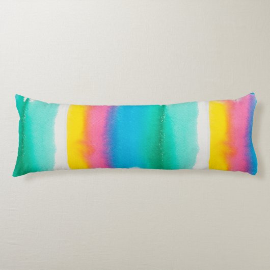 Coussins Longs Pastel Rainbow Watercolor Motif rayé Moderne (Devant)