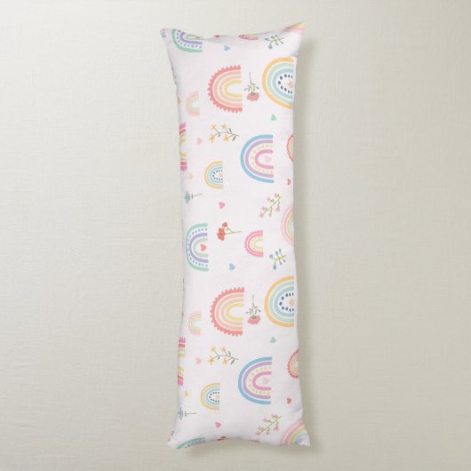Coussins Longs Pastel Rainbows Girly Fleurs sauvages & Coeurs (Dos (Vertical))