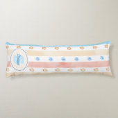 Coussins Longs Pastel Stripe - Empreintes de pattes, Fleur Bleue, (Dos)